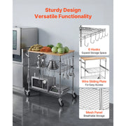Load image into Gallery viewer, SucceBuy Kitchen Utility Cart 3 Tier Adjustable Wire Storage Rack with Wood Tabletop and Handle Bar 661 lbs Steel Work Table