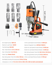 Bild in Galerie-Viewer laden, SucceBuy Magnetic Drill 1450W Motor Boring Diameter 2810 lbf Portable Electric Mag Drill Press Variable Speed Drilling Machine