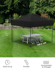 Load image into Gallery viewer, 10x10 FT Pop Up Canopy Tent, Black Heavy Duty Waterproof Gazebo Shelter with Wheeled Carry Bag Portable Instant Sun Shade for Outdoor Parties, Events & Camping,Patio, Garden, Beach