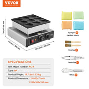 Load image into Gallery viewer, Amocart Dutch Pancake Maker 9PCS Diameter Dorayaki Baker Machine Commercial Electric Poffertjes Grill Non-stick Stainless Steel