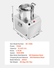Charger l'image dans la visionneuse de galerie, Amocart 6 10 15L Food Processor & Vegetable Chopper Food-Grade Stainless Steel Food Processor Chopper w/2 Extra S-Curve Blade