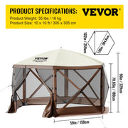 Bild in Galerie-Viewer laden, Pop-up Camping Pavillon Camping Überdachung Schutzhütte 6-seitig 3,66 m x 3,66 m / 3,05 m x 3,05 m Sonnenschutz Zelte & Überdachungen Camping & Wandern