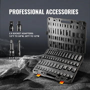 Load image into Gallery viewer, SucceBuy 3/8" & 1/2" Drive Impact Socket Set 59 PCS Socket Set SAE 5/16" to 1-1/4" Metric 6-32mm 6 Point Cr-Mo Alloy Steel Set