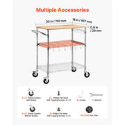 Load image into Gallery viewer, SucceBuy Kitchen Utility Cart 3 Tier Adjustable Wire Storage Rack with Wood Tabletop and Handle Bar 661 lbs Steel Work Table
