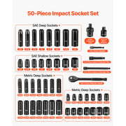 Load image into Gallery viewer, Amocart in Drive Impact Socket Set Impact Sockets Different SAE and Various Sizes with Extension Bars Cr-V Steel Carrying Case