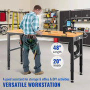 Load image into Gallery viewer, SucceBuy 2000 lbs Adjustable Garage Workbench 48/61" L x 20" W Work Table with 28.3"-38.1" Height & Hardwood Top for Office Home