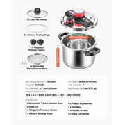 Charger l'image dans la visionneuse de galerie, Amocart 6.3 8 10 12 Qt Pressure Cooker Stainless Steel Pressures Canner with Steaming Rack Tempered Glass Lid for Meat, Beans,