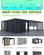 Charger l'image dans la visionneuse de galerie, Pergola Bioclimatique en Aluminium avec Lames Orientables et Portes Coulissantes Vitrées – Idéale pour les Salons de Toit ou les Balcons Modernes