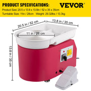 Load image into Gallery viewer, SucceBuy Electric Pottery Wheel Machine 28cm 350W Manual Handle Foot Pedal for School Ceramic Clay Working Forming DIY Art Craft