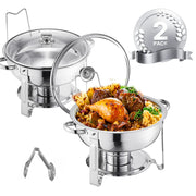 Load image into Gallery viewer, Amocart 5 Qt 2 4 Pack Round Chafing Dish Buffet Set Stainless Steel Chafer w/ 4 Full Size Pan Catering Warmer Server for Party