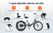 Load image into Gallery viewer, SucceBuy 20inch 7 Speed Adult Tricycles Bike Adult Trikes 3-Wheeled Bicycles Carbon Steel Cruiser Bike with Basket
