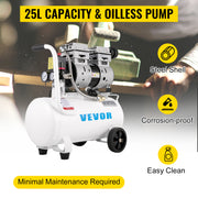 Bild in Galerie-Viewer laden, Amocart 25/60L Air Compressor 110V/240V Silent Oil-Free Compressor 750W 1 HP For Home Repair Tire Inflation Whisper Compressor