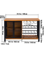 Bild in Galerie-Viewer laden, SucceBuy 47/55inch Industrial Bar Cabinet Wine Bar Cabinet Table with Wine Rack & Glass Holder for Dining Living Room Rustic Oak