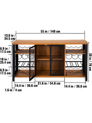 Bild in Galerie-Viewer laden, Amocart 47/55inch Industrial Bar Cabinet Wine Bar Cabinet Table with Wine Rack & Glass Holder for Dining Living Room Rustic Oak