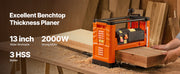 Charger l'image dans la visionneuse de galerie, Amocart Thickness Planer 2 Speed 13-in Width Three-Blade 2000W 23500 RPM Powerful Motor Woodworking for Hard&Soft Wood Material