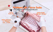 Bild in Galerie-Viewer laden, SucceBuy Commercial Electric Meat Bandsaw Stainless Steel Countertop Bone Sawing Machine 0.16-7.9 Inch Cutting Thickness Frozen Meat Cutter with 6 Blades for Rib Pork Beef