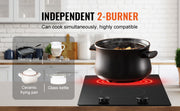 Bild in Galerie-Viewer laden, Amocart 12 inch Electric Cooktop 2 Burners Built-in Electric Stove Top Ceramic Top Radiant Cooktop w/ Glass Panel Knob Control