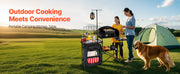 Load image into Gallery viewer, Amocart Camping Kitchen Table Folding Camp Cook Station Aluminum Portable Cook Station with Cupboard, Carrying Bag Windscreen