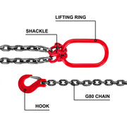 Load image into Gallery viewer, Amocart 5FT 8800lbs Lifting Chain Sling Double Leg with Grab Hooks G80 Mn-steel Sling Chain for Engine Hoist Heavy Duty Moving