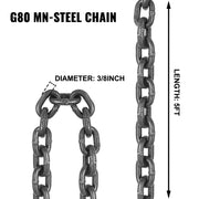 Load image into Gallery viewer, Amocart 5FT 8800lbs Lifting Chain Sling Double Leg with Grab Hooks G80 Mn-steel Sling Chain for Engine Hoist Heavy Duty Moving