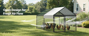 Load image into Gallery viewer, SucceBuy Metal Chicken Coop with Waterproof Cover & Doors Spire Roof Poultry Run Compatible w/ Wooden Coops for Rabbit Hen Goose