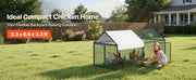 Load image into Gallery viewer, SucceBuy Metal Chicken Coop with Waterproof Cover & Doors Spire Roof Poultry Run Compatible w/ Wooden Coops for Rabbit Hen Goose