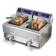Bild in Galerie-Viewer laden, Amocart Electric Deep Fryer w/Dual Removable Tanks 12L 5000W Commercial Countertop Fryer for Chicken French Fries