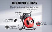 Charger l'image dans la visionneuse de galerie, SucceBuy Drain Cleaner Machine 50FT 1/2 Inch Manual Feed Sewer Snake Auger with 4 Cutters & Air-activated Foot Switch for Pipes