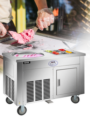 Load image into Gallery viewer, Amocart Commercial Fried Ice Cream Roll Machine w/ 6 Buckets Single Square Pan Stainless Steel Home Ice Cream Porridge Maker
