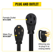 Load image into Gallery viewer, Amocart 25FT 36FT 50FT 50Amp RV Extension Cord N14-50 Plug Copper Wire Power Supply Cable for Trailer Motorhome Camper Use