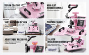Charger l'image dans la visionneuse de galerie, Amocart Heat Press Machine 12x15 inch 8 in 1 Heat Transfer Machine 360° Swing Away T-Shirt for T-Shirts/Mugs/Hats/Plates Pink