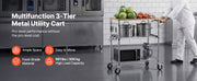 Load image into Gallery viewer, Amocart Kitchen Utility Cart 3 Tier Adjustable Wire Storage Rack with Wood Tabletop and Handle Bar 661 lbs Steel Work Table