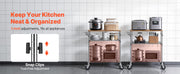 Load image into Gallery viewer, Amocart Kitchen Utility Cart 3 Tier Adjustable Wire Storage Rack with Wood Tabletop and Handle Bar 661 lbs Steel Work Table
