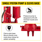 Bild in Galerie-Viewer laden, SucceBuy Hydraulic/Pneumatic Long Ram Jack 8 Tons/17363 lbs Capacity with Single Piston Pump & Clevis Base Manual Cherry Picker