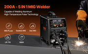 Load image into Gallery viewer, SucceBuy 5-in-1 MIG Welder 200Amp Pluse Mig Welding Machine Gas MIG/Flux Core MIG/Stick/Lift TIG/AU TIG with LCD Screen Display