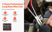 Bild in Galerie-Viewer laden, SucceBuy 5-Piece Needle Nose Pliers 11 in Long Needle Nose Pliers Set Diagonal Cutting Pliers 45°/90° Bent Round Nose Plier