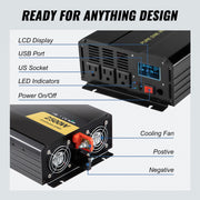 Bild in Galerie-Viewer laden, Amocart Pure Sine Wave Power Inverter 2500W/3500W/5000W 12V DC to 120V AC Aluminum Alloy LCD Screen & LED Indicators Power Use