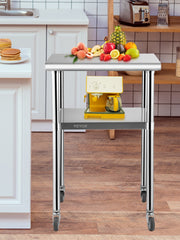 Bild in Galerie-Viewer laden, Amocart 24 x 24 in Stainless Steel Kitchen Worktable shelves Commercial Work Bench Table with Caster Wheels for Home Kitchen