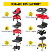 Load image into Gallery viewer, Amocart Rolling Garage Stool Car Detailing Stool Adjustable Height Mechanic Seat With Tool Tray Workshop Auto Repair Shop Stool
