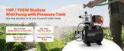 Load image into Gallery viewer, Amocart 1HP/1.6 HP Shallow Well Pump with Pressure Tank 120V Stainless 5-Gal Tank 20/40 PSI Pressure Switch for Home Garden