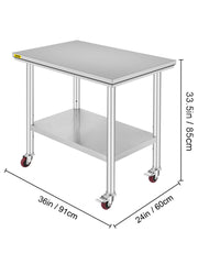 Load image into Gallery viewer, Amocart Stainless Steel Kitchen Worktable shelves Commercial Work Bench Table with Caster Wheels for Home Restaurant Storage