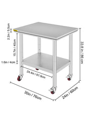 Bild in Galerie-Viewer laden, SucceBuy Stainless Steel Kitchen Worktable shelves Commercial Work Bench Table with Caster Wheels for Home Restaurant Storage
