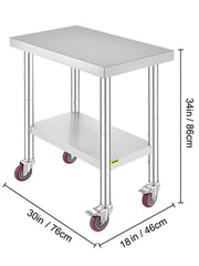 Bild in Galerie-Viewer laden, Amocart Stainless Steel Kitchen Worktable shelves Commercial Work Bench Table with Caster Wheels for Home Restaurant Storage