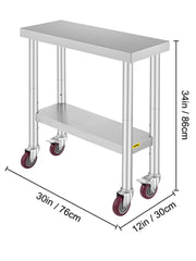 Load image into Gallery viewer, Amocart Stainless Steel Kitchen Worktable shelves Commercial Work Bench Table with Caster Wheels for Home Restaurant Storage