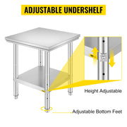Bild in Galerie-Viewer laden, Amocart Stainless Steel Kitchen Work Bench Commercial Catering Table Worktable w/Undershelf 330LBS 286LBS for Restaurant Garage