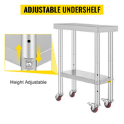 Bild in Galerie-Viewer laden, SucceBuy Stainless Steel Kitchen Worktable shelves Commercial Work Bench Table with Caster Wheels for Home Restaurant Storage