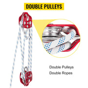 Load image into Gallery viewer, SucceBuy Twin Sheave Block & Tackle 2/5-1/2in 100Ft Braid Rope 35KN 7700LBS Lifting Trellis Rigging Cargo Slings for Garage