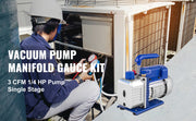 Load image into Gallery viewer, SucceBuy 3CFM 1/4HP Single Stage Air Vacuum Pump HVAC R134a R12 R22 R410a A/C Refrigeration Kit AC Manifold Gauge R134 Can Tap