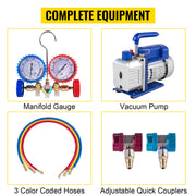 Load image into Gallery viewer, SucceBuy 3CFM 1/4HP Single Stage Air Vacuum Pump HVAC R134a R12 R22 R410a A/C Refrigeration Kit AC Manifold Gauge R134 Can Tap