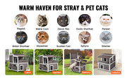 Bild in Galerie-Viewer laden, SucceBuy Outdoor Cat House Weatherproof Feral Cat Shelter 2-story Large Outdoor Wooden Cat House with Balcony Door and Open Roof